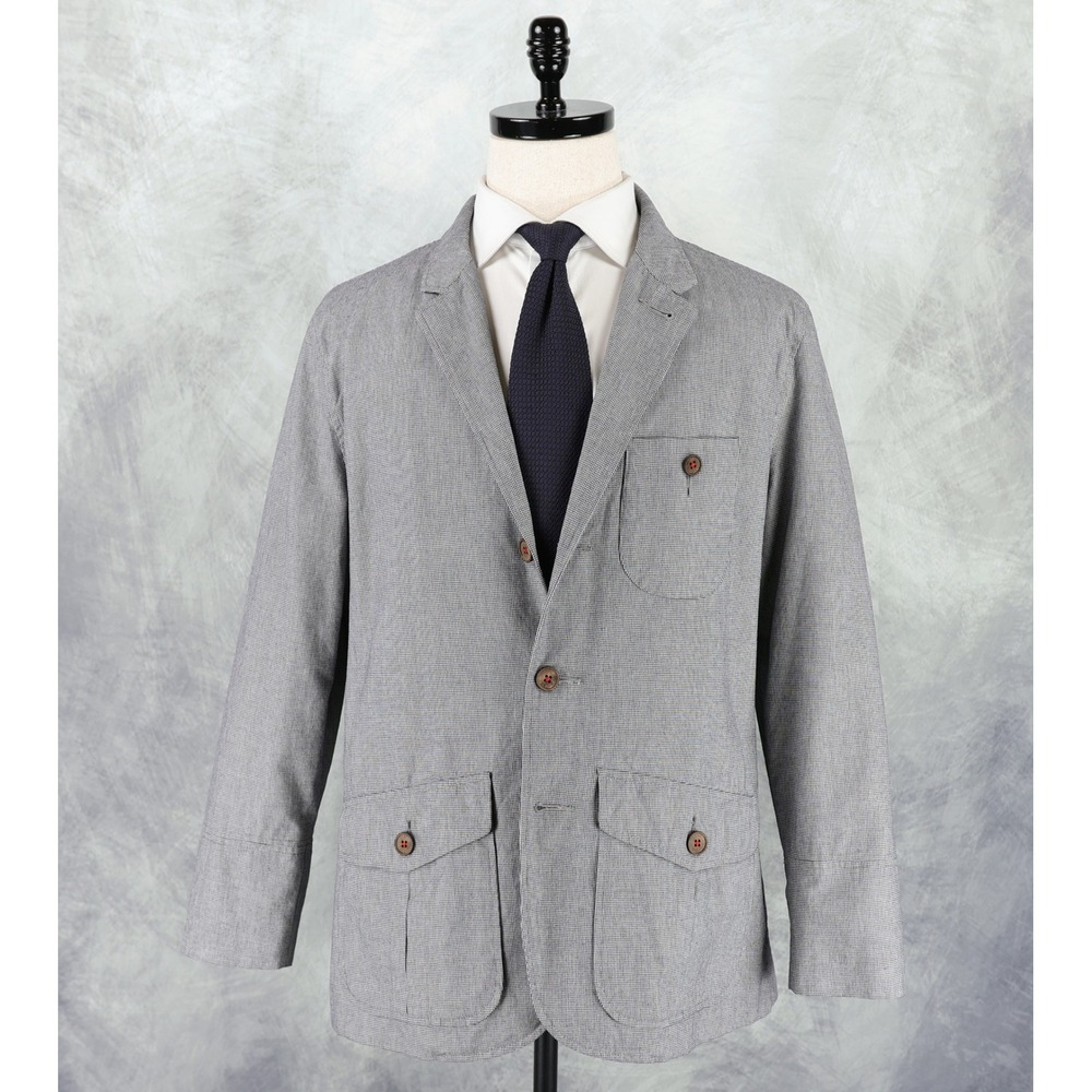 Ted Baker Blazer Size 4 (40R) Grey Blue Micro Houndstooth‎ Cotton Unstructured
